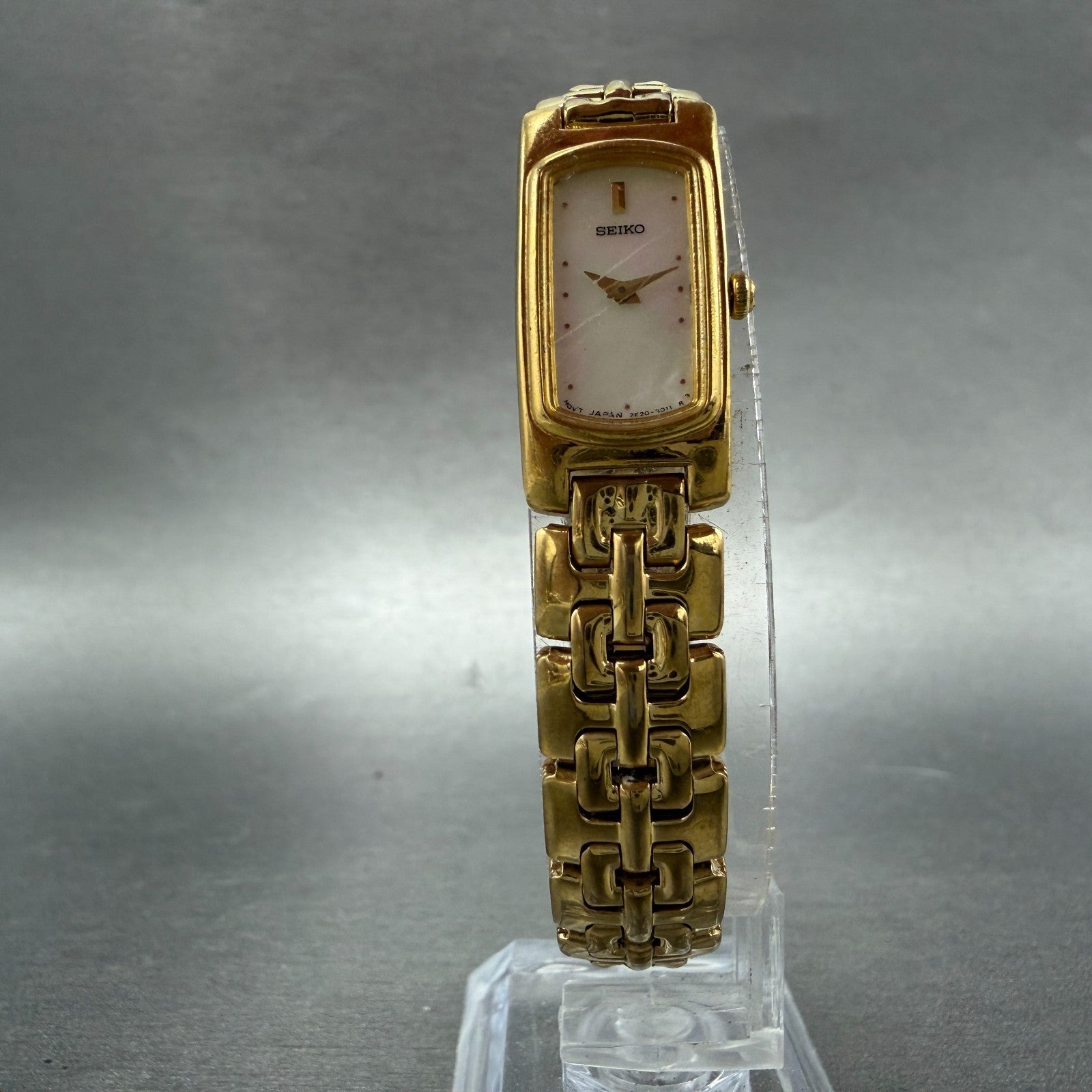 Seiko Tank Watch Women 13mm MOP Dial Gold Tone Rectangle 2E20-7279 New Battery5