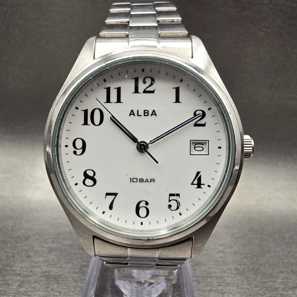 Seiko Alba Watch Men 36mm White Dial Silver Tone Date Round VJ42-KDG0 New Batt0