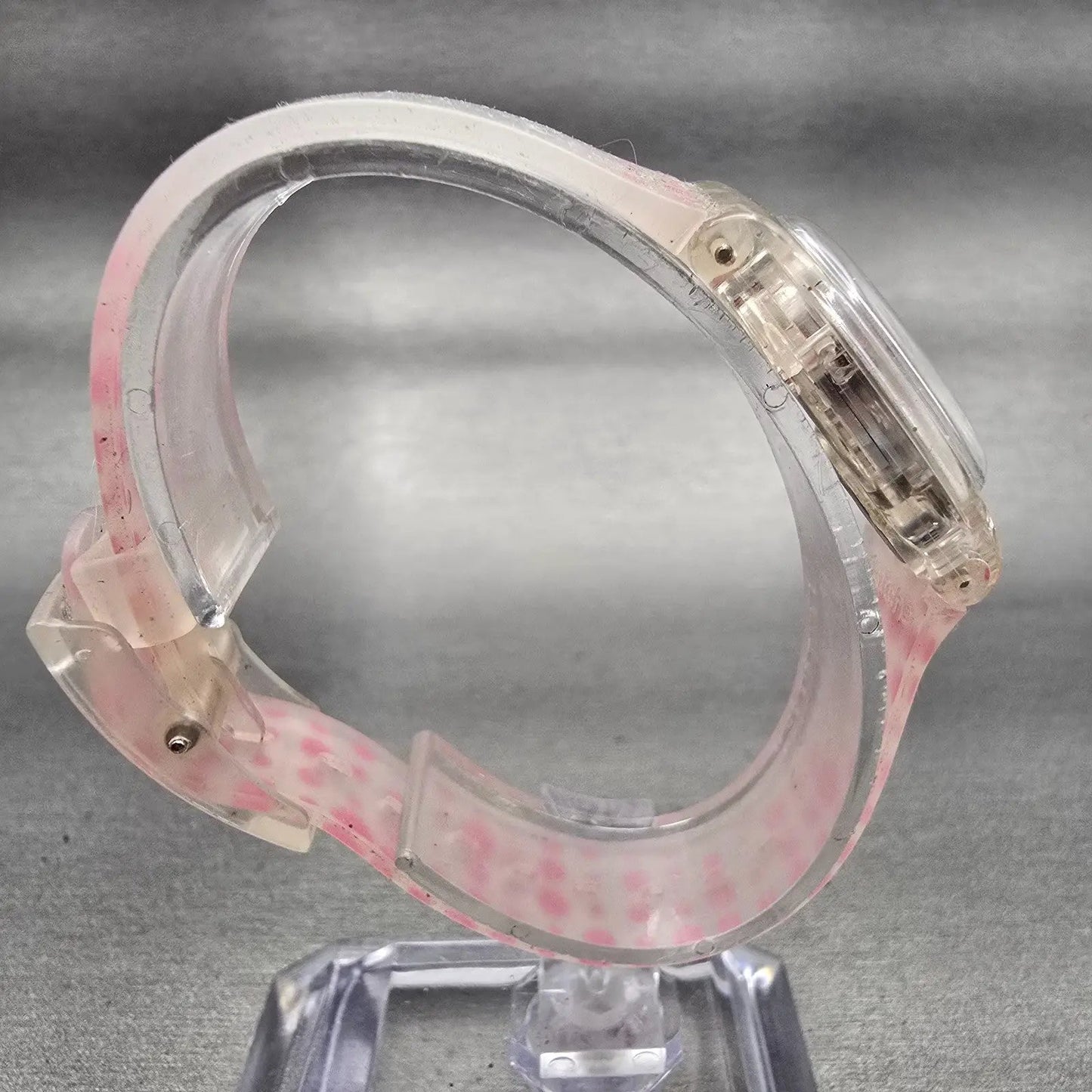 Swatch PINK SPOTS Watch Women Silver Dial Clear Case Round LK316 New Battery8