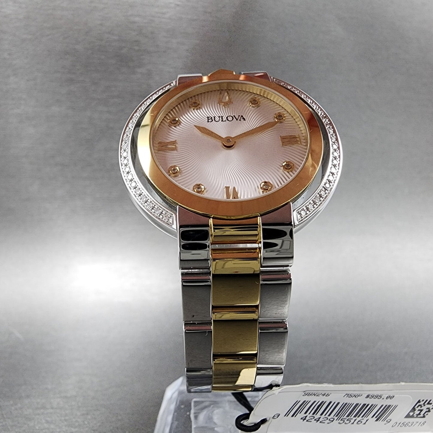 Bulova Rubaiyat Watch Women 35mm Silver Dial Two Tone Diamond Bezel 98R2466