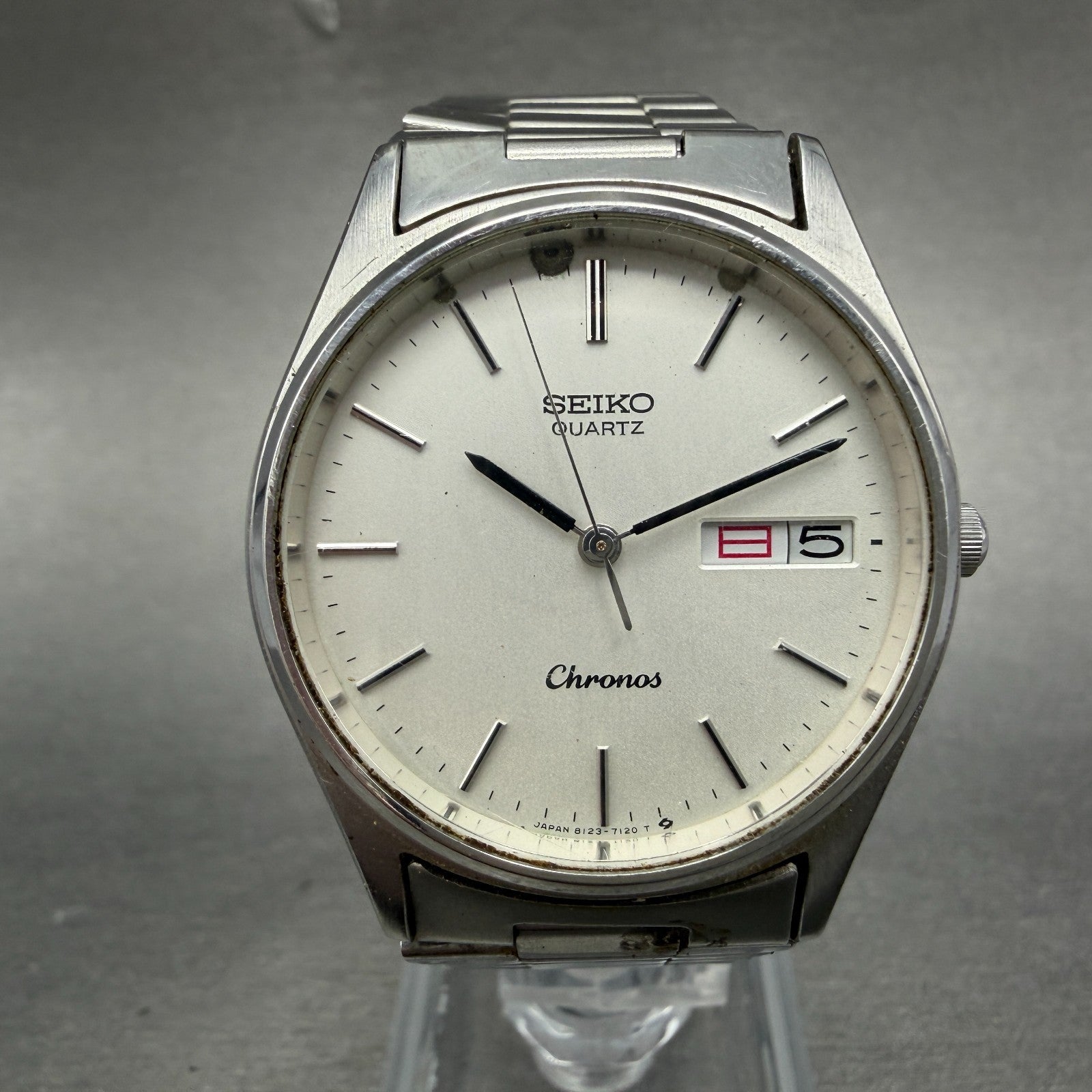 Seiko Chronons Watch Men 33mm Silver Dial Silver Tone Daydate READ!! New Battery0