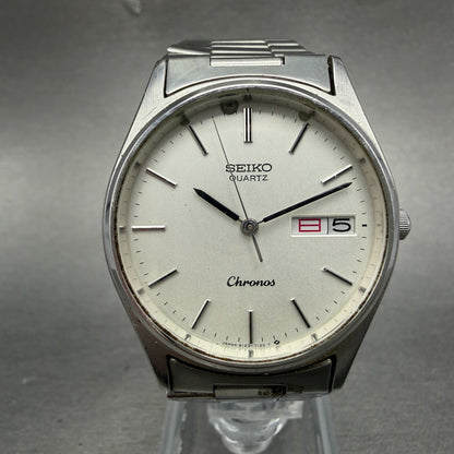 Seiko Chronons Watch Men 33mm Silver Dial Silver Tone Daydate READ!! New Battery0