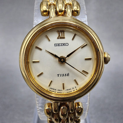 Seiko Tisse watch Women 20mm White Dial Gold Tone 4n210750 New Battery1