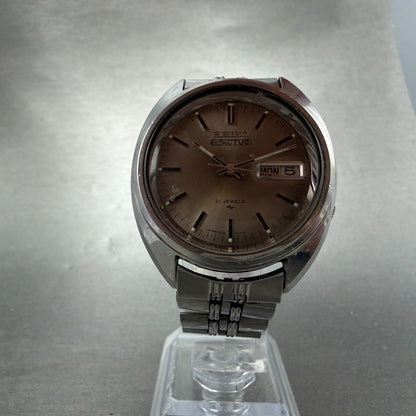 Seiko 5 Actus Watch Men 36mm Brown Dial Silver Tone Daydate Round 7019-7070 Runs5
