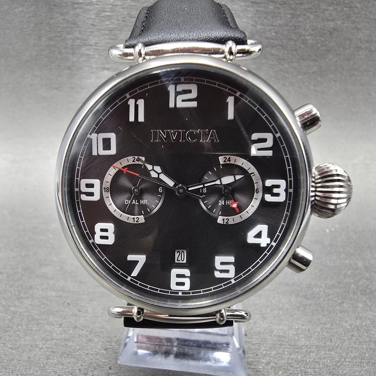 Invicta Aviator Watch Men 46mm Black Dial Steel Date Dual Hour 22980 New Battery0