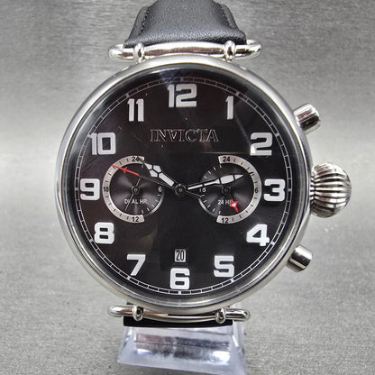 Invicta Aviator Watch Men 46mm Black Dial Steel Date Dual Hour 22980 New Battery0