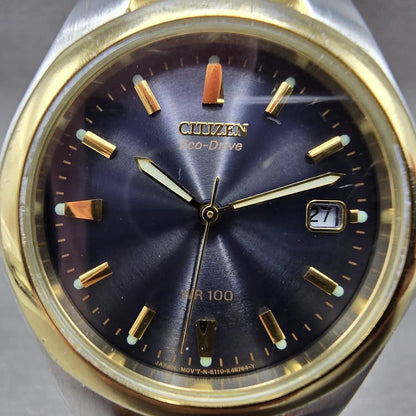 Citizen Eco-Drive Watch Men 35mm Blue Dial Two Tone Date E110-K15699 PARTS2