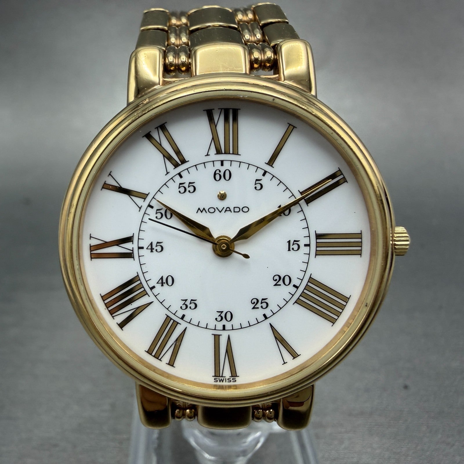 Movado Watch Men 32mm White Dial Gold Tone Round 87 59 886 New Battery0
