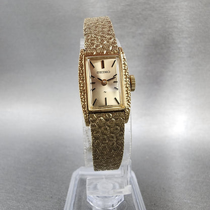 Seiko Tank Watch Women 15mm Champagne Dial Gold Plated Rectangle Manual Runs5