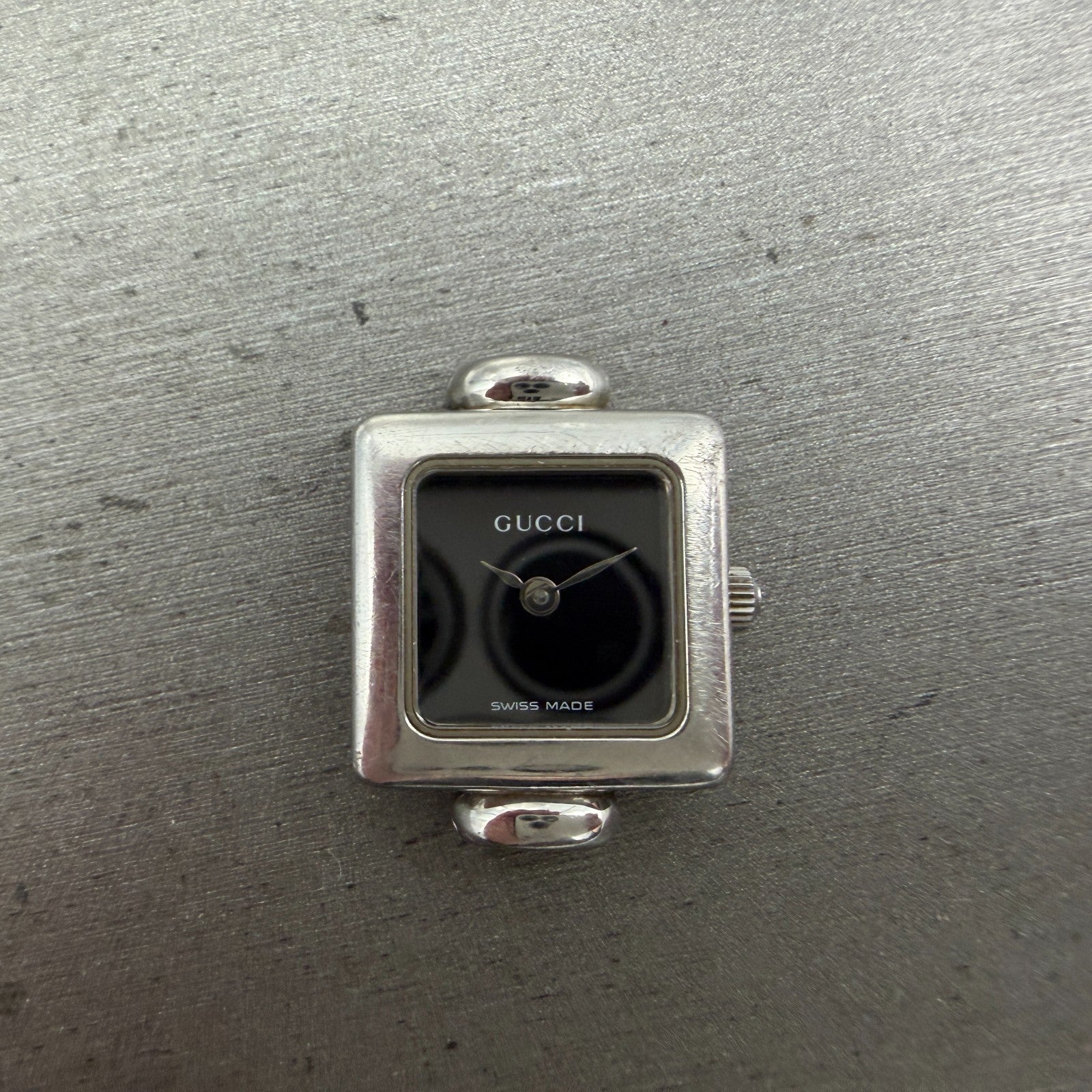 Gucci 1900L Watch Women 19mm Black Dial Silver Tone Square New Battery NO BAND0