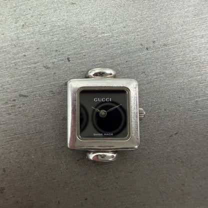 Gucci 1900L Watch Women 19mm Black Dial Silver Tone Square New Battery NO BAND0
