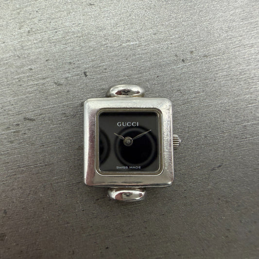 Gucci 1900L Watch Women 19mm Black Dial Silver Tone Square New Battery NO BAND0