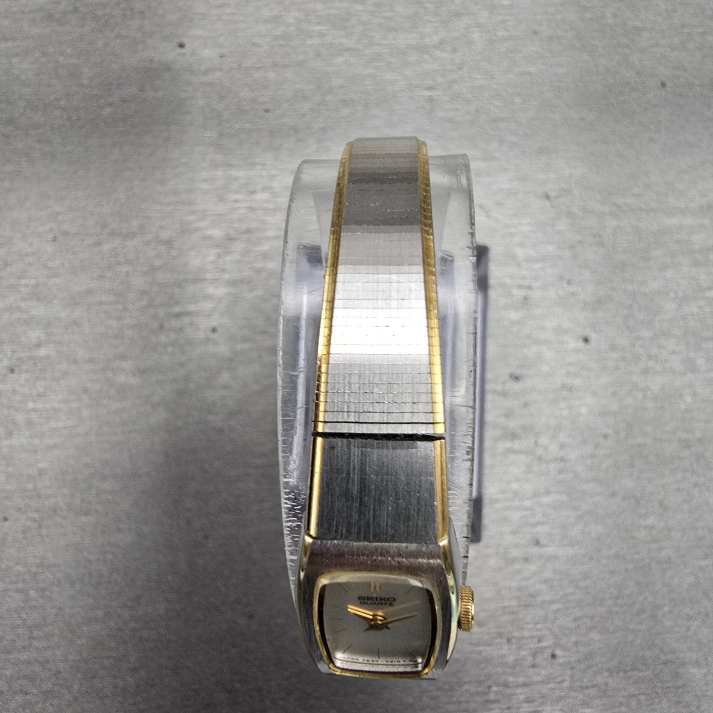 Seiko Watch Women 13mm Silver Dial Two Tone Rectangle 2E20-5139 New Battery VTG4