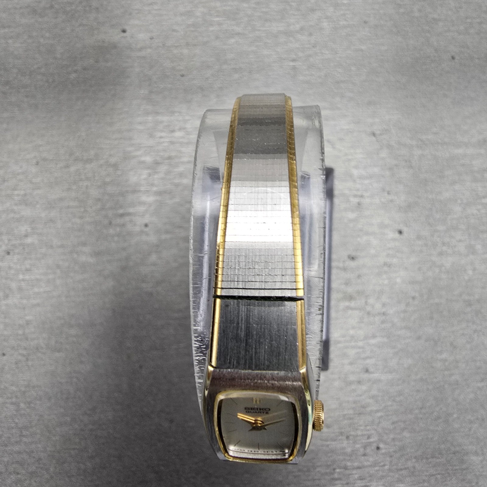 Seiko Watch Women 13mm Silver Dial Two Tone Rectangle 2E20-5139 New Battery VTG4