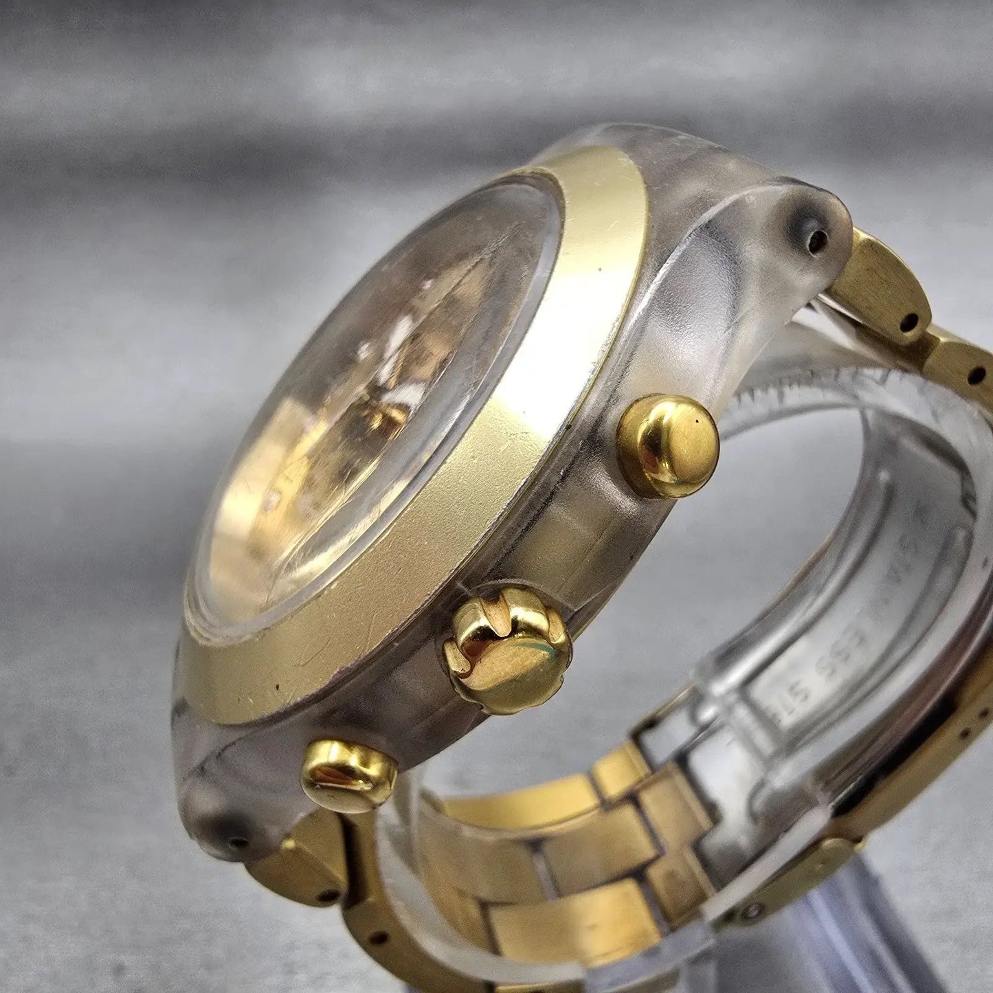 Swatch Irony DIAPHANE FULL BLOODED Chronograph Watch Men Gold Dial READ New Batt2