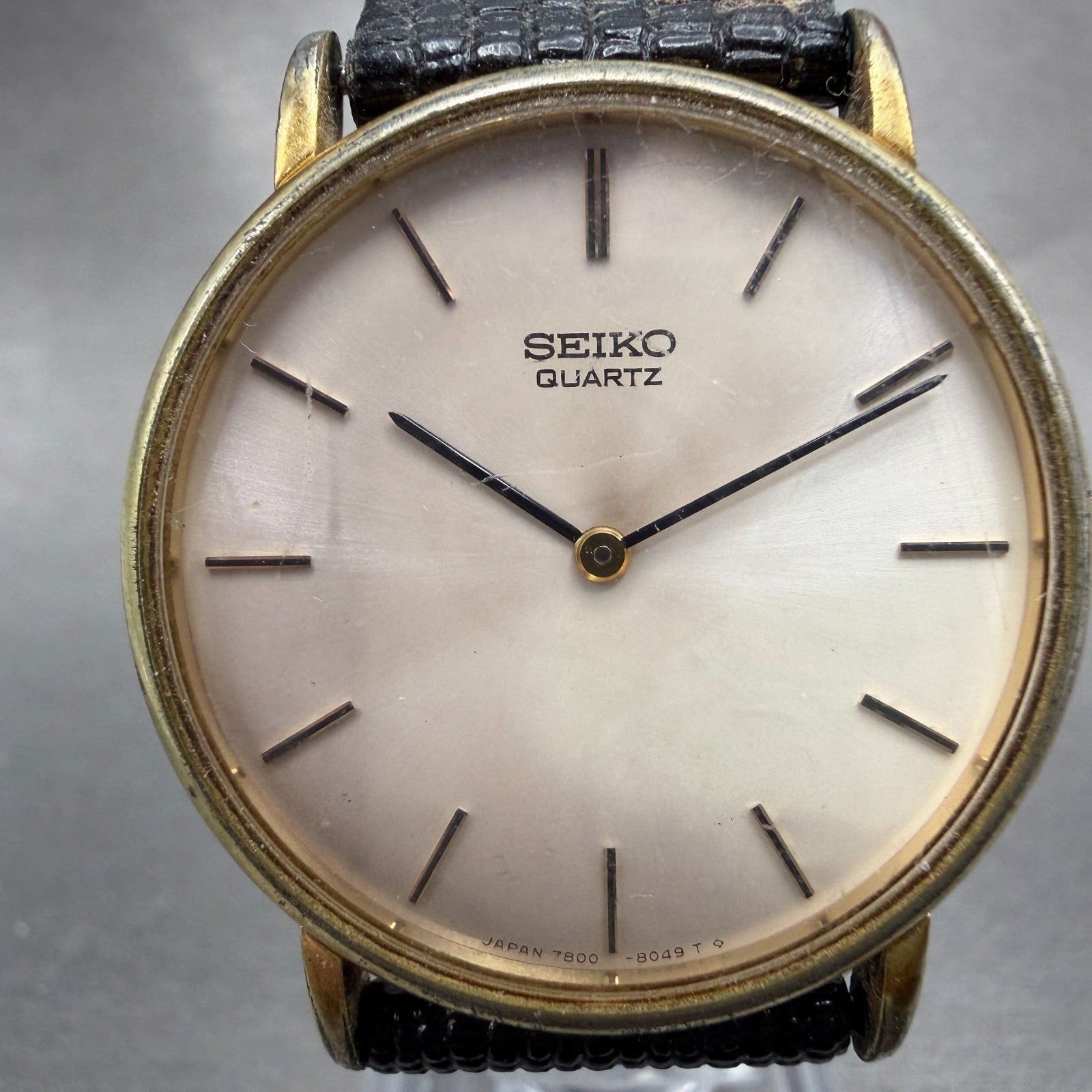 Seiko Watch Men 32mm White Dial Gold Tone Round 7800-8019 New Battery Vintage AB1