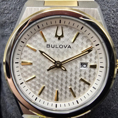 Bulova Watch Women 30mm White Dial Two Tone Date Round 98L323 New Battery 1232