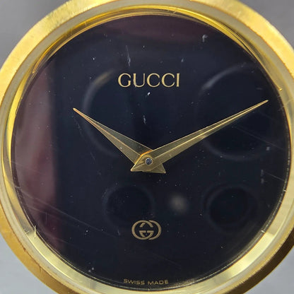 Gucci 2000M Watch Men 30mm Black Dial Gold Plated Leather Round New Battery VTG2
