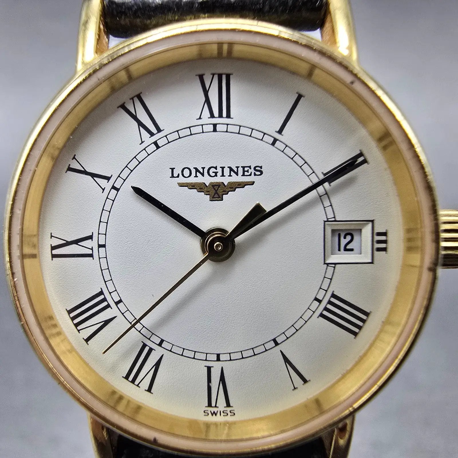 Longines Watch Women 23mm White Dial Gold Tone Date Round L4.220.2 New Battery1