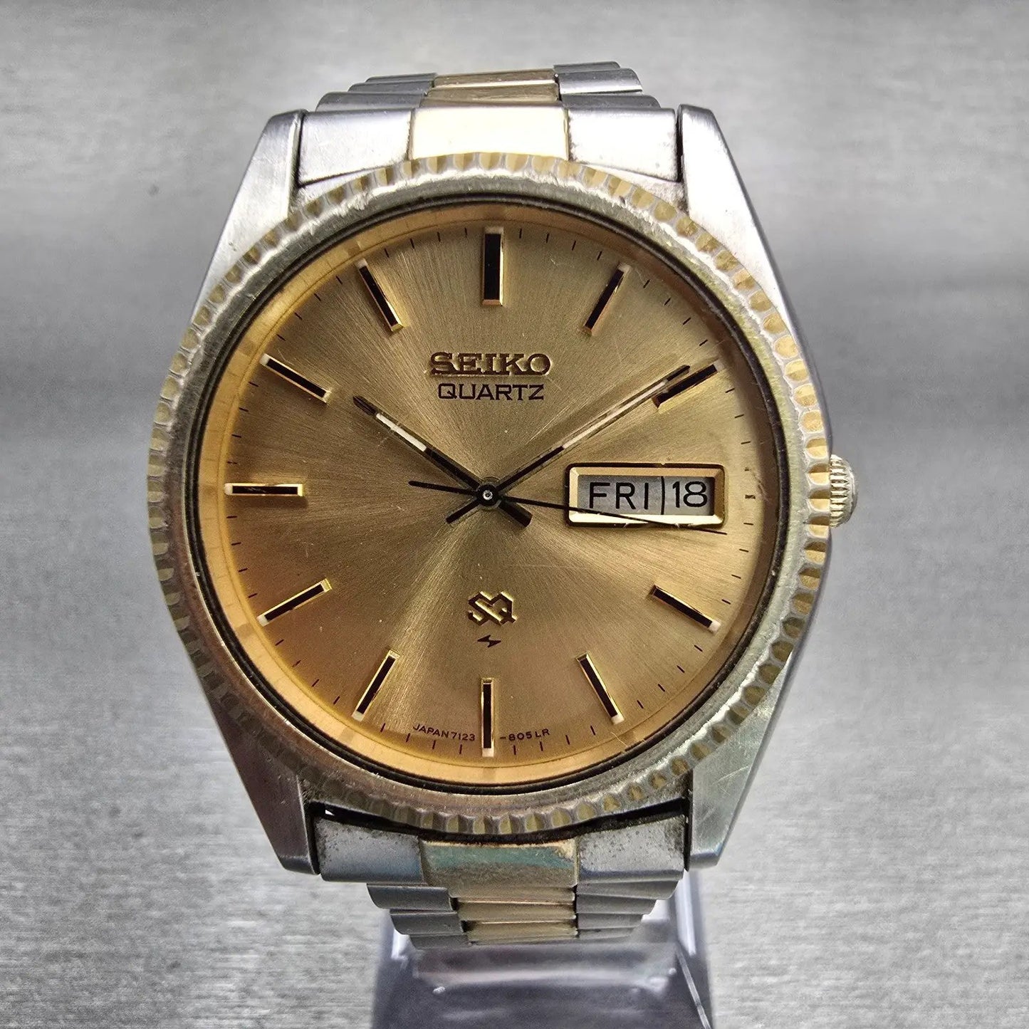 Seiko President Watch Men 36mm Gold Dial Two Tone Daydate 7123-8050 New Battery0