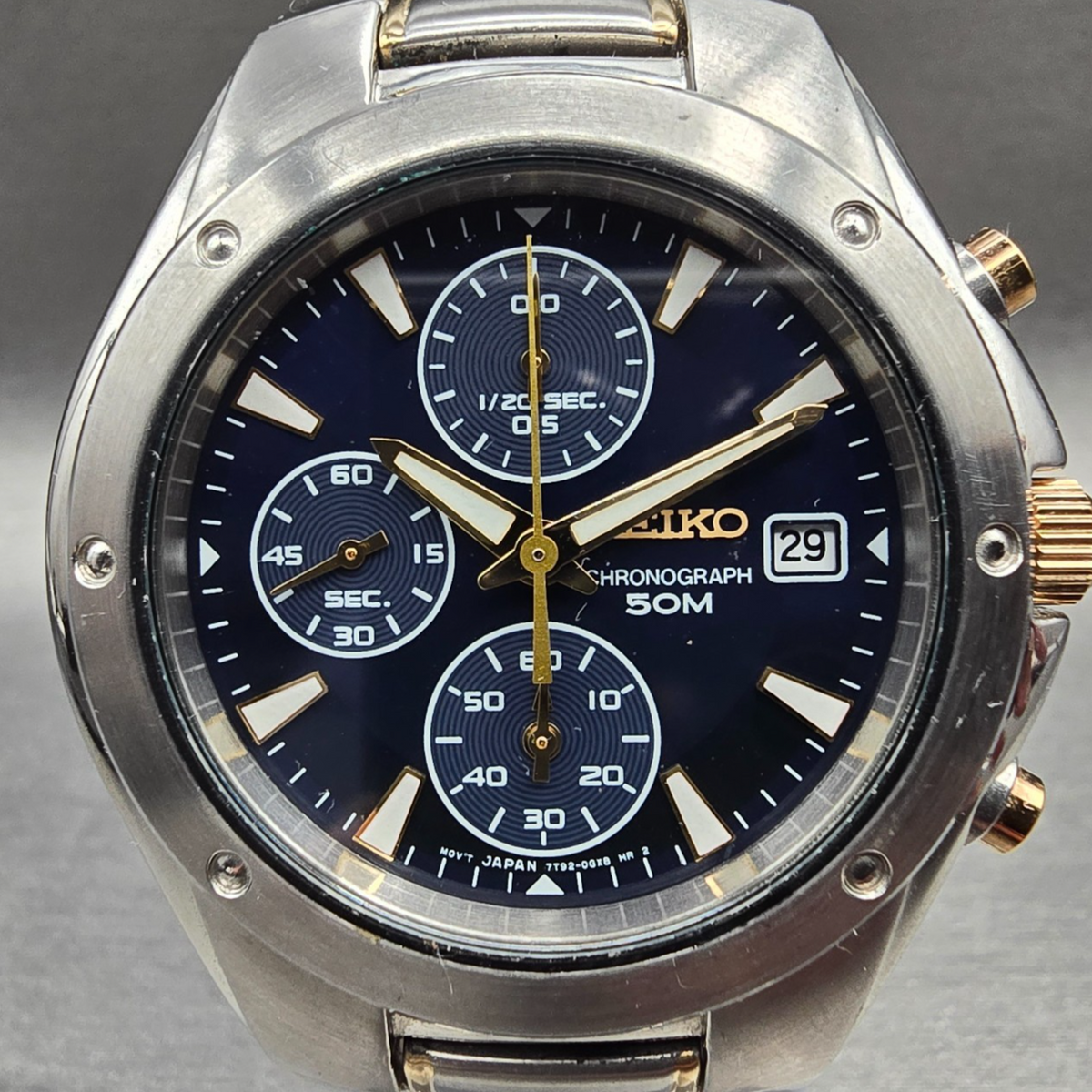 Seiko Watch Men 39mm Blue Dial Silver Tone Chrono Date Round 7T92-0FX0 New Batt1