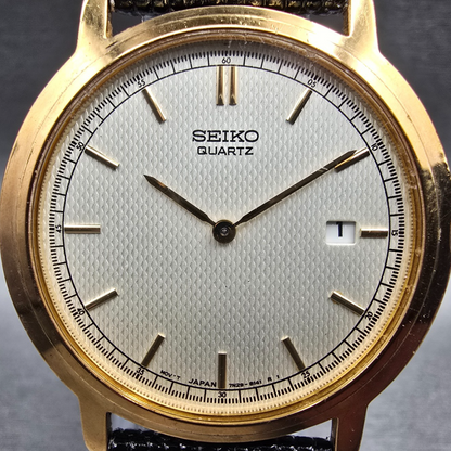 Seiko Watch Men 35mm Champagne Dial Gold Date Round 7N29-8058 New Battery1