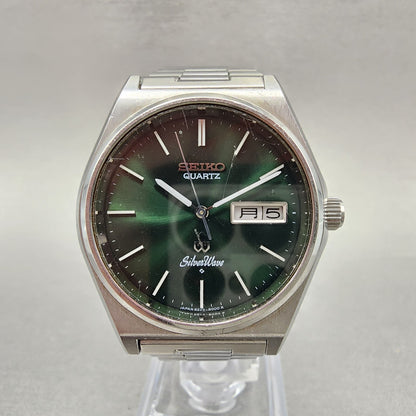Seiko SilverWave Watch Men 36mm Green Dial Silver Tone Daydate 8229-8000 NewBat
