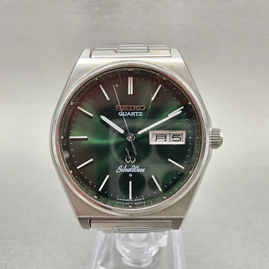 Seiko SilverWave Watch Men 36mm Green Dial Silver Tone Daydate 8229-8000 NewBat