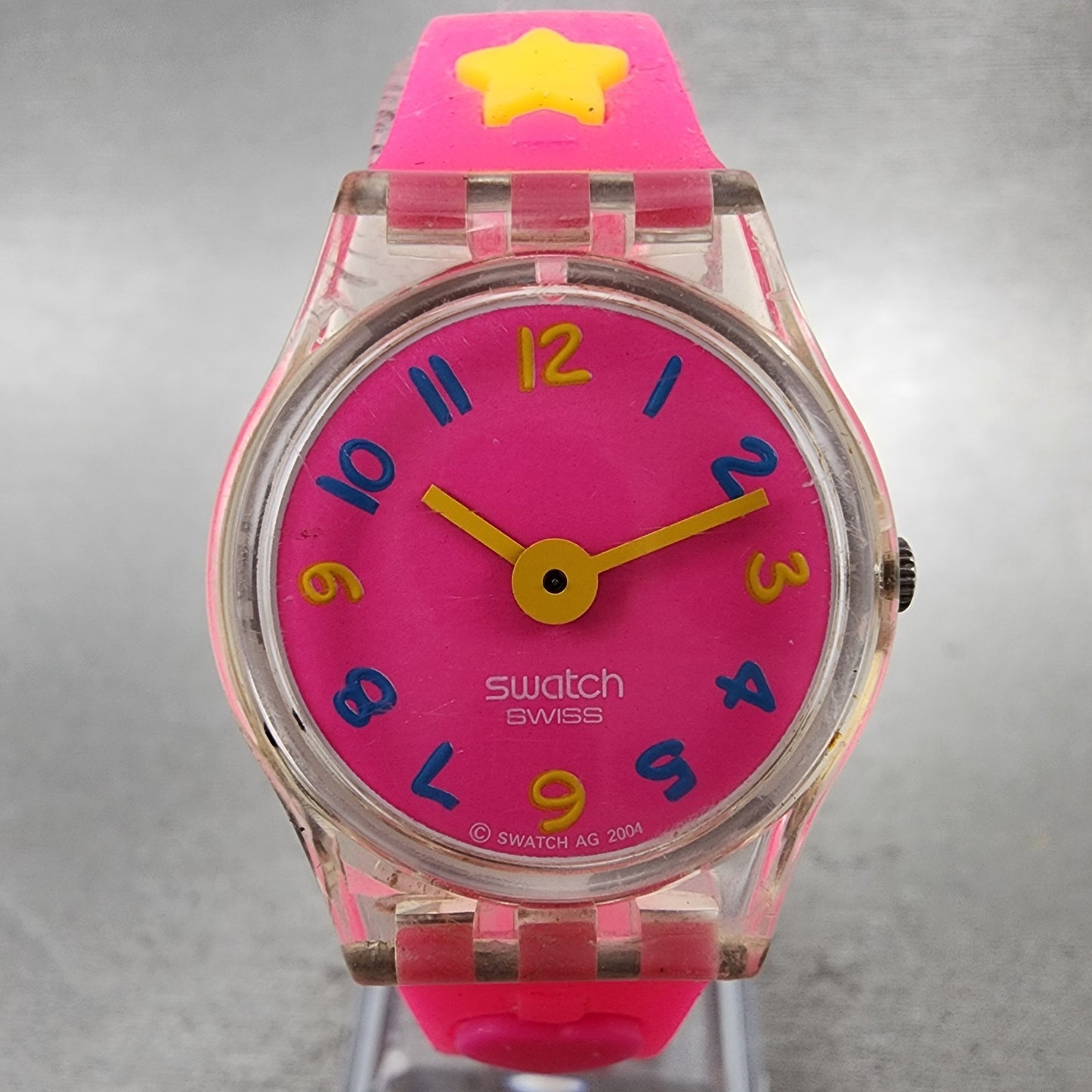 Swatch Candy Pleasure Watch Women 25mm Pink Dial Clear Case Round New Battery0