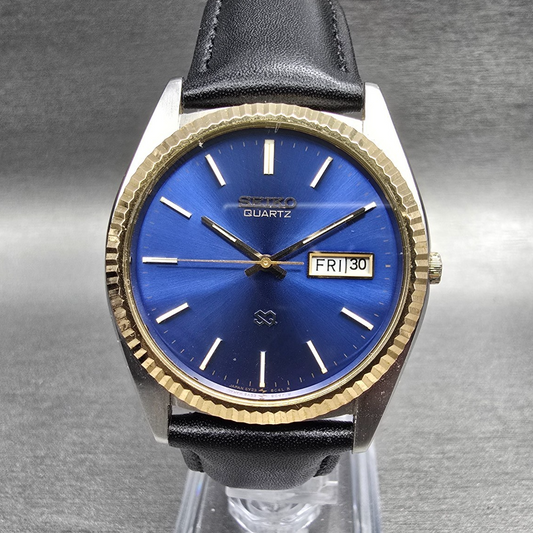 Seiko SQ President Watch Men 36mm Blue Dial Two Tone Daydate 5Y23-8A69 New Batt00