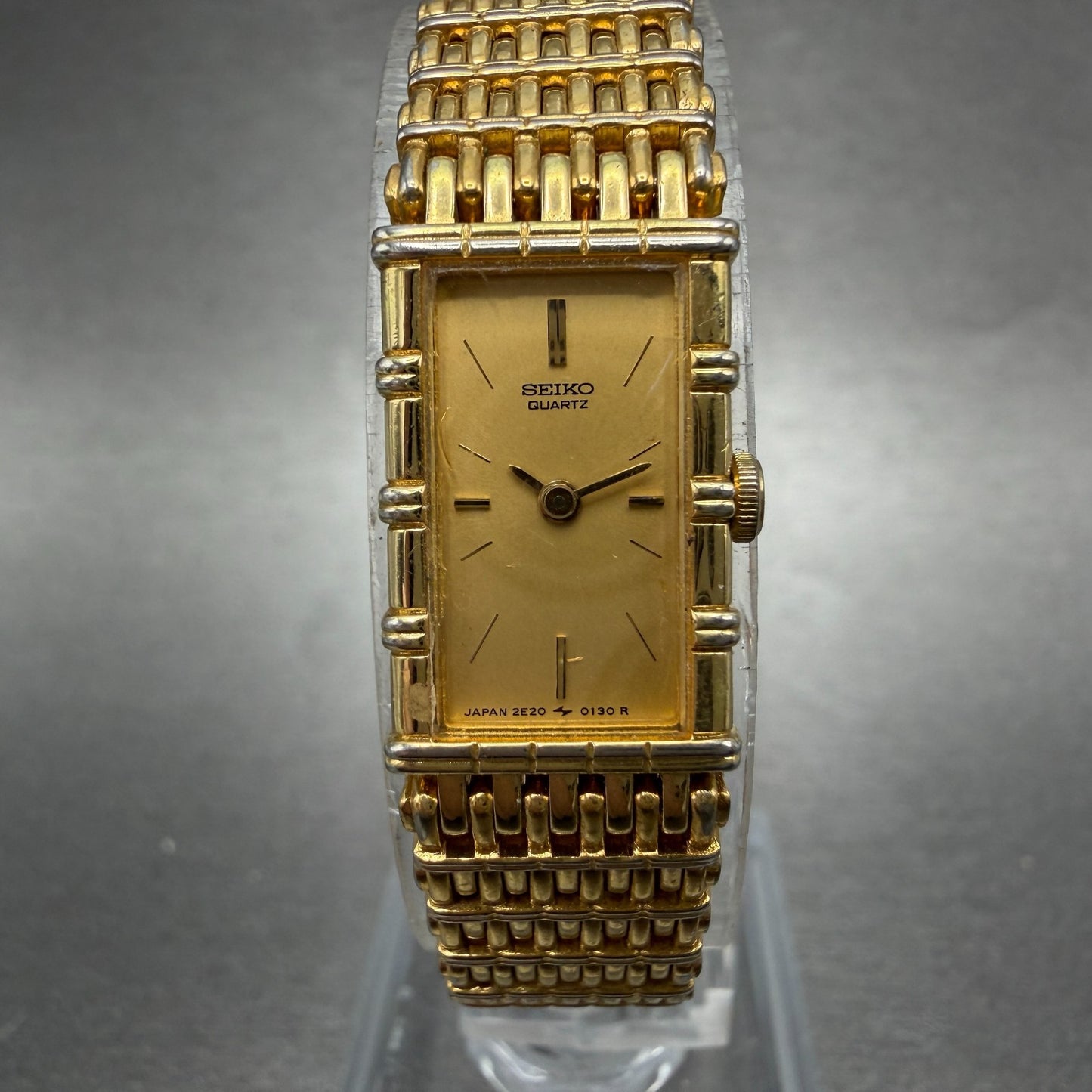 Seiko Tank Watch Women 12mm Champagne Dial Gold Tone 2e20-5079 New Battery 5120