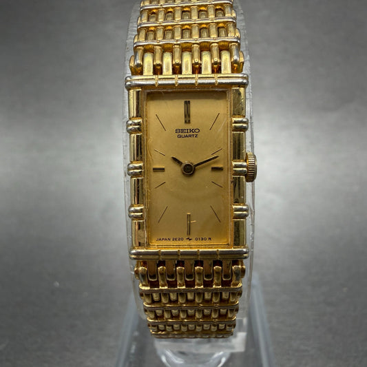 Seiko Tank Watch Women 12mm Champagne Dial Gold Tone 2e20-5079 New Battery 5120