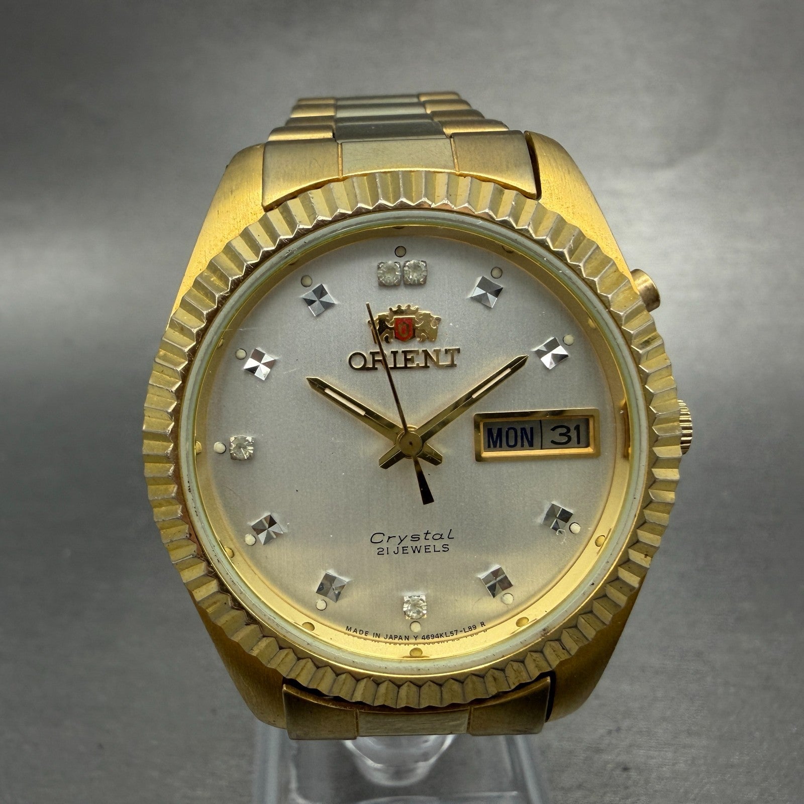 Orient Crystal President Watch Men 36mm Silver Dial Gold Daydate 469KL6-70 PARTS0