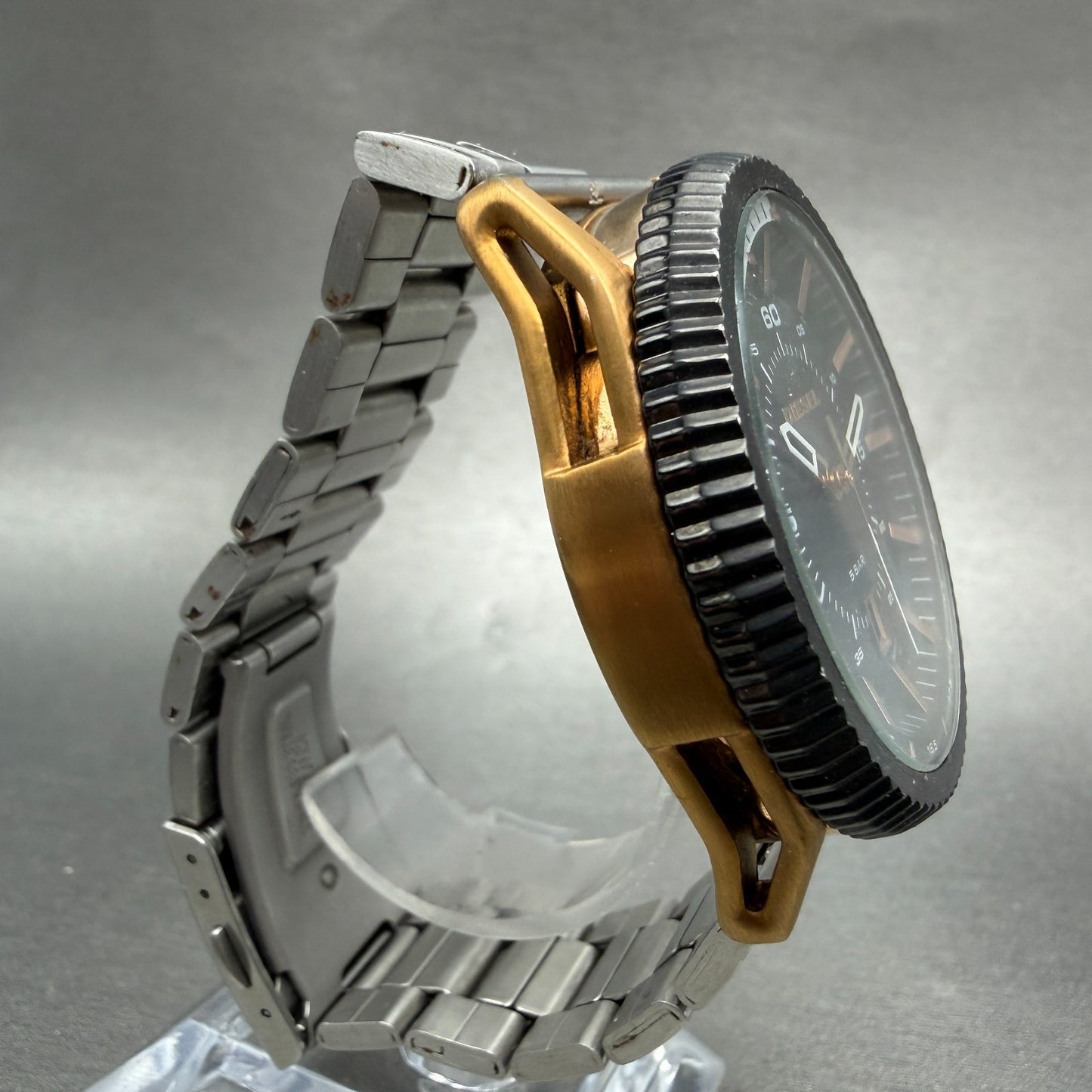 Diesel Rollcage Watch Men 46mm Black Dial Rose Gold Tone Date DZ-1754 New Batter4