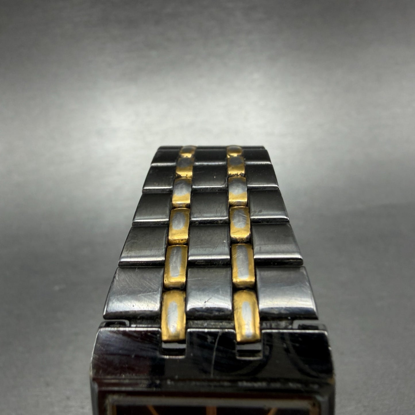 Seiko tank Watch Men 25mm Black Dial Black & Gold Tone Date 7N29-5B59 NewBattery4