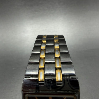 Seiko tank Watch Men 25mm Black Dial Black & Gold Tone Date 7N29-5B59 NewBattery4