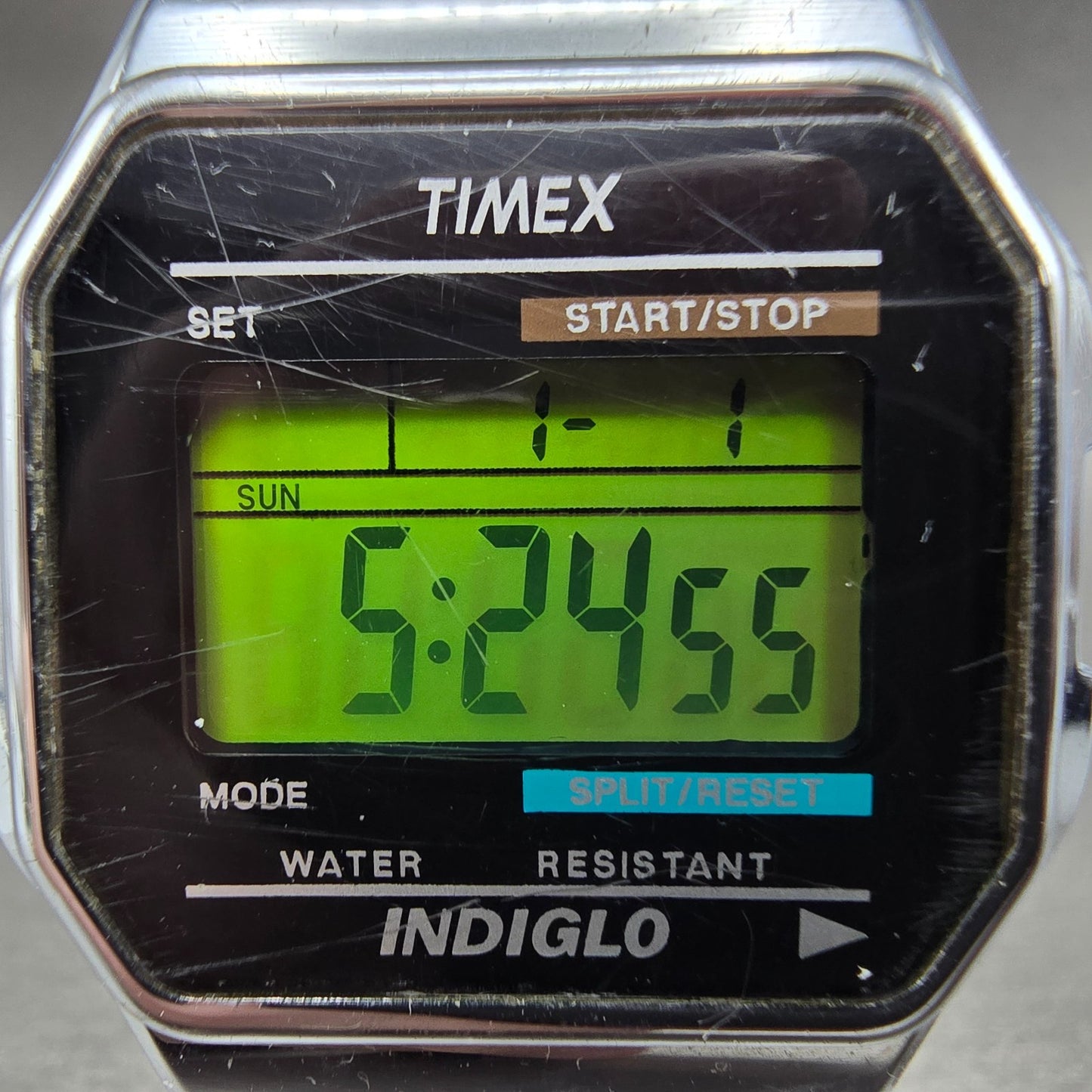 Timex Indiglo Watch Men 36mm Silver Tone Black Alarm Chrono Digital New Battery1