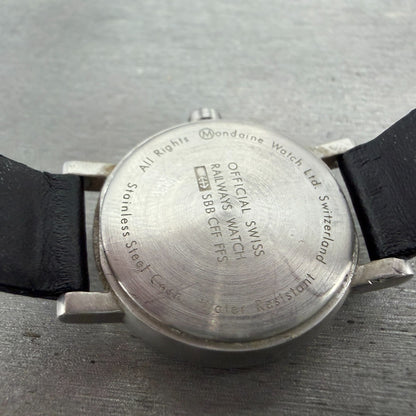 Mondaine Watch Women 26mm Black Dial Silver Tone Round Leather New Battery9