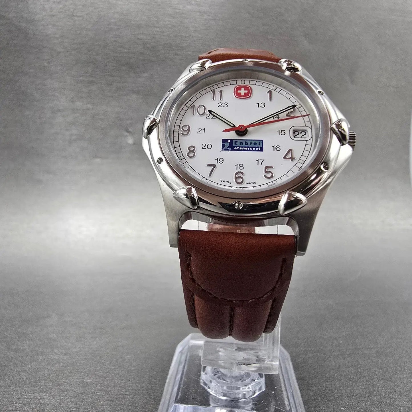 Wenger Watch Men 36mm White Dial Stainless Steel Date 095.0695 New Battery GNB5