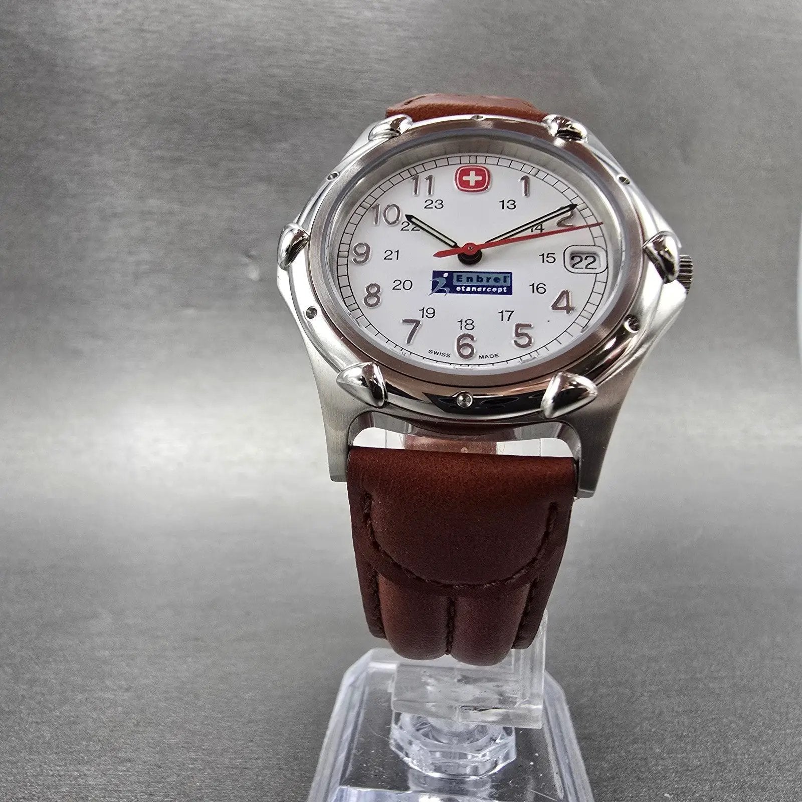 Wenger Watch Men 36mm White Dial Stainless Steel Date 095.0695 New Battery GNB5