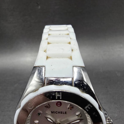 Michele Tahitian Jelly Bean Watch Women 34mm White Dial Steel New Battery4
