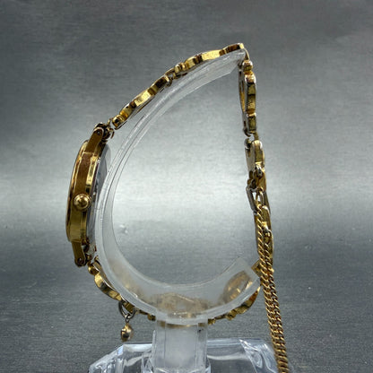 Seiko Watch Women 23mm Champagne Dial Gold Tone Round 7321-0100 New Batt Heart7