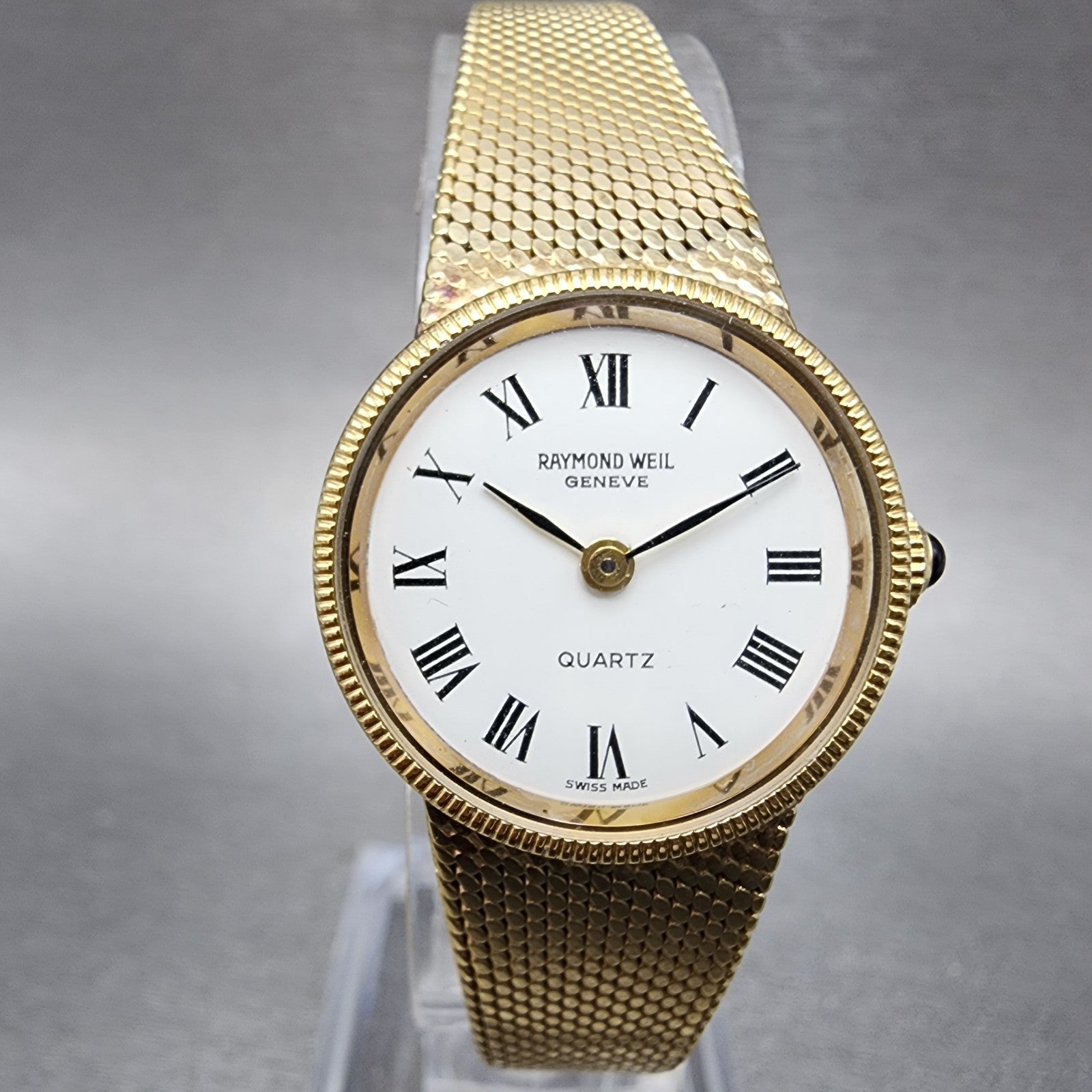 Raymond Weil Watch Women 22mm White Dial Gold Plated Round 9519 New Battery0