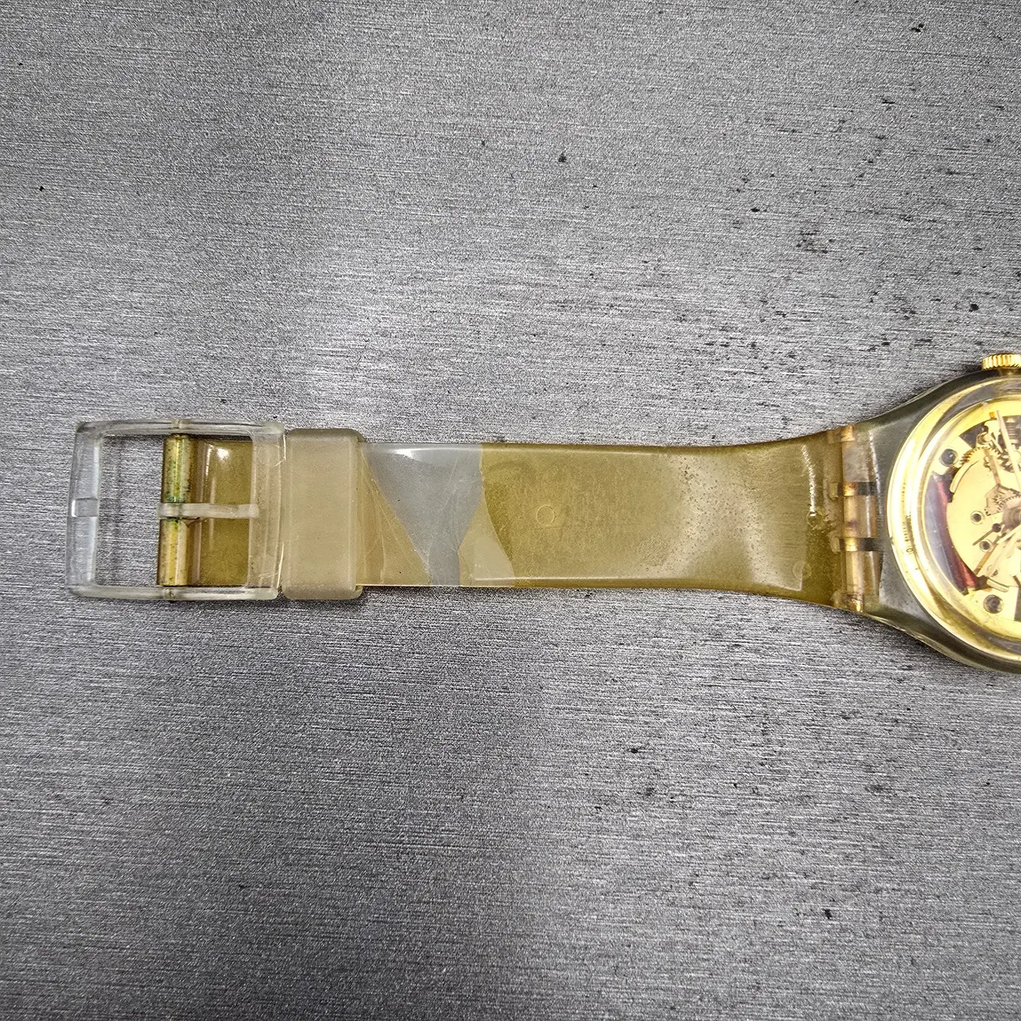 Swatch Golden Jelly Watch Men 34mm Skeleton Dial Clear Case READ! GZ115 New Batt6