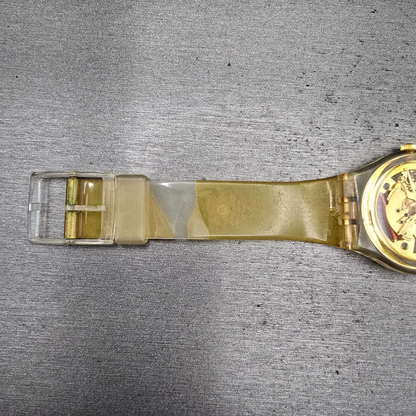 Swatch Golden Jelly Watch Men 34mm Skeleton Dial Clear Case READ! GZ115 New Batt6