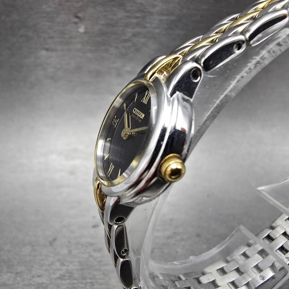 Citizen Eco-Drive Watch Women 21mm Black Dial Two Tone Round B023-S056501 Runs G2