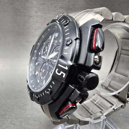 Citizen Eco-Drive Chronograph Watch Men 49mm Black Dial Titanium Date E812 Works2