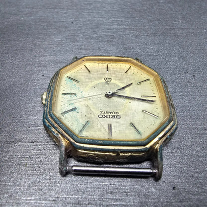 Seiko Watch Men 31mm Champagne Dial Gold Tone Octagon 9921-5000 VTG PARTS5