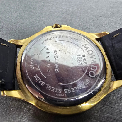 Movado Museum Watch Men 35mm Black Dial Gold Tone Round 87 E4 0863 New Battery M11