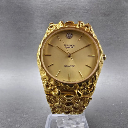 Gruen Watch Men 33mm Gold Dial Gold Nugget Case Tone New Battery Vintage5